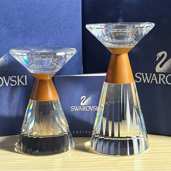Swarovski Crystal and Brown Candle Holders